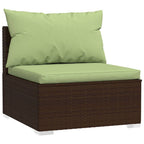 vidaXL 7-Piece Outdoor Patio Lounge Set - Poly Rattan Sectional Sofa with Cushions - Brown/Green