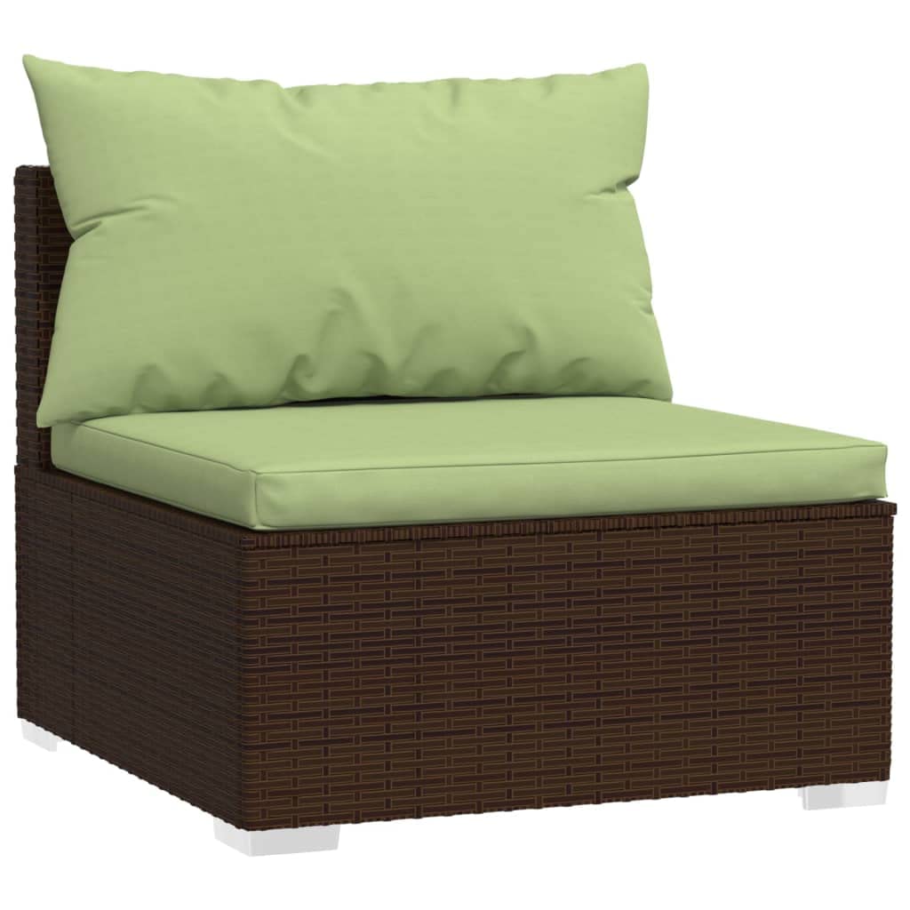 vidaXL 7-Piece Outdoor Patio Lounge Set - Poly Rattan Sectional Sofa with Cushions - Brown/Green