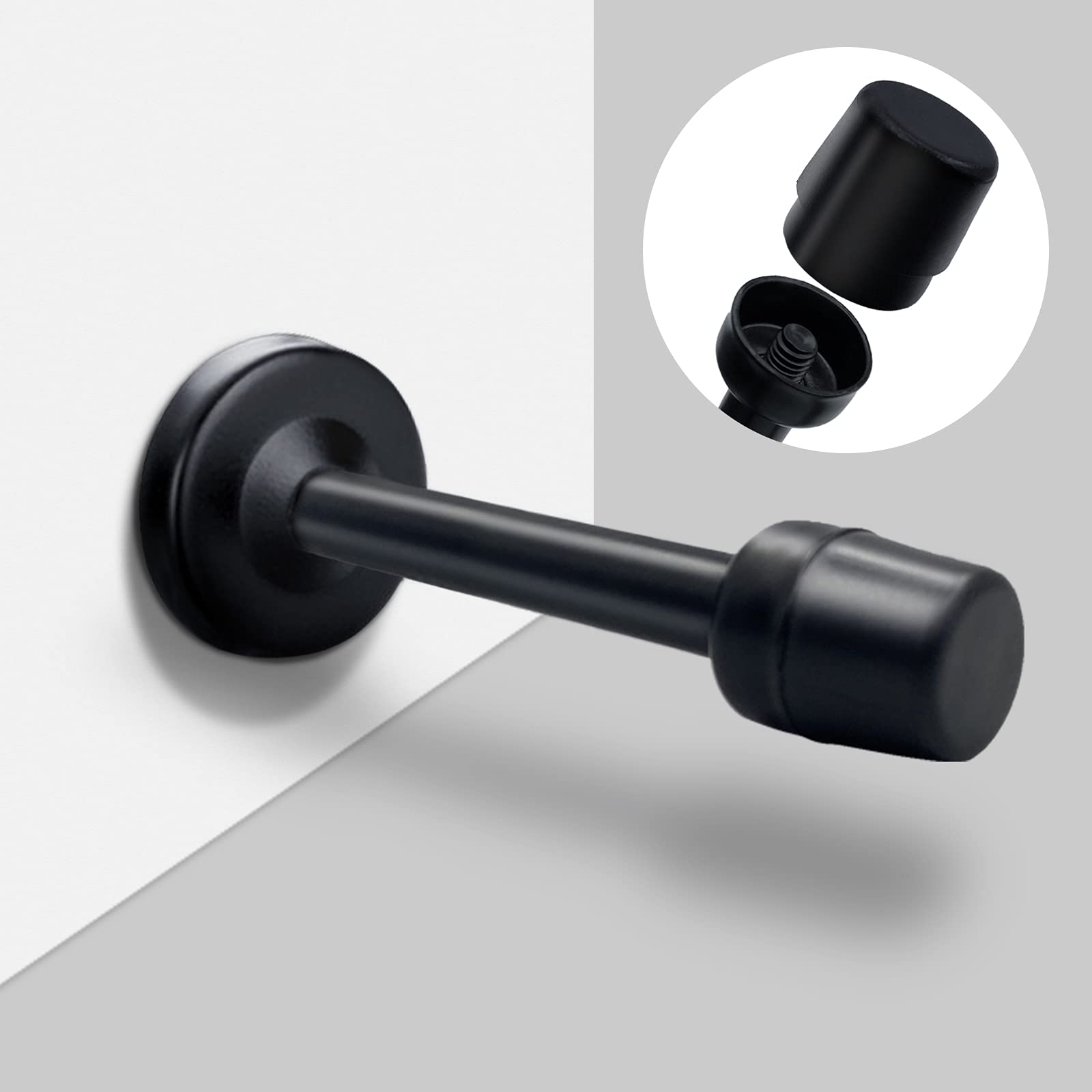 Door Stoppers, Long Door Stops Black Rubber Door Stopper Stainless Steel 5Inch Door Stops With Mute Rubber Tips Floor Wall Mount