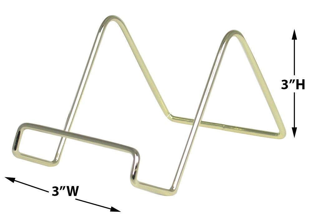 Banberry Designs Wire Easel Display Stand Plate Holders - Smooth Plated Brass Metal - 3'' H - Pack Of 6 Pcs