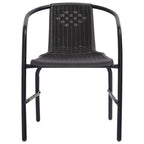 vidaXL Garden Chairs - Set of 6, Black Plastic Rattan and Steel Construction, Comfortable Seating, Stackable Design, Outdoor Patio Furniture