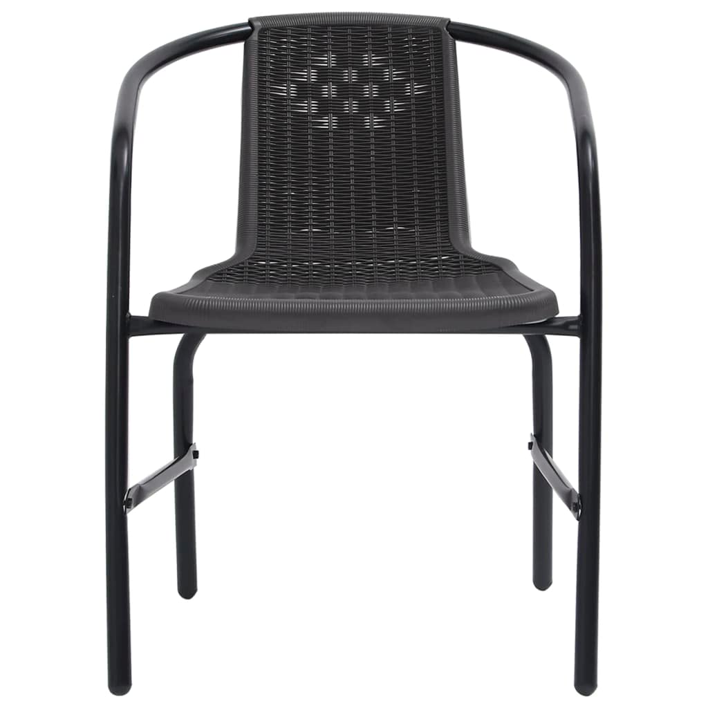 vidaXL Garden Chairs - Set of 6, Black Plastic Rattan and Steel Construction, Comfortable Seating, Stackable Design, Outdoor Patio Furniture
