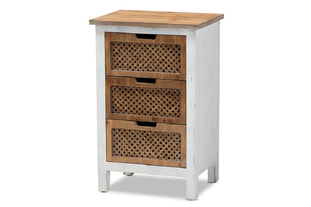 Baxton Studio White and Oak Brown Finished 3-Drawer Wood Storage Chest