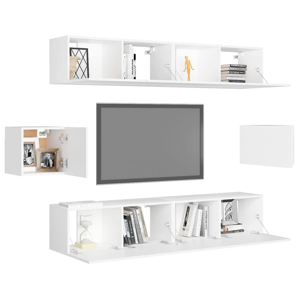 vidaXL TV Stand Set 6 Piece Home Living Room Bedroom Furniture HiFi Stereo Cabinet TV Stand Media Unit Entertainment Center Engineered Wood White