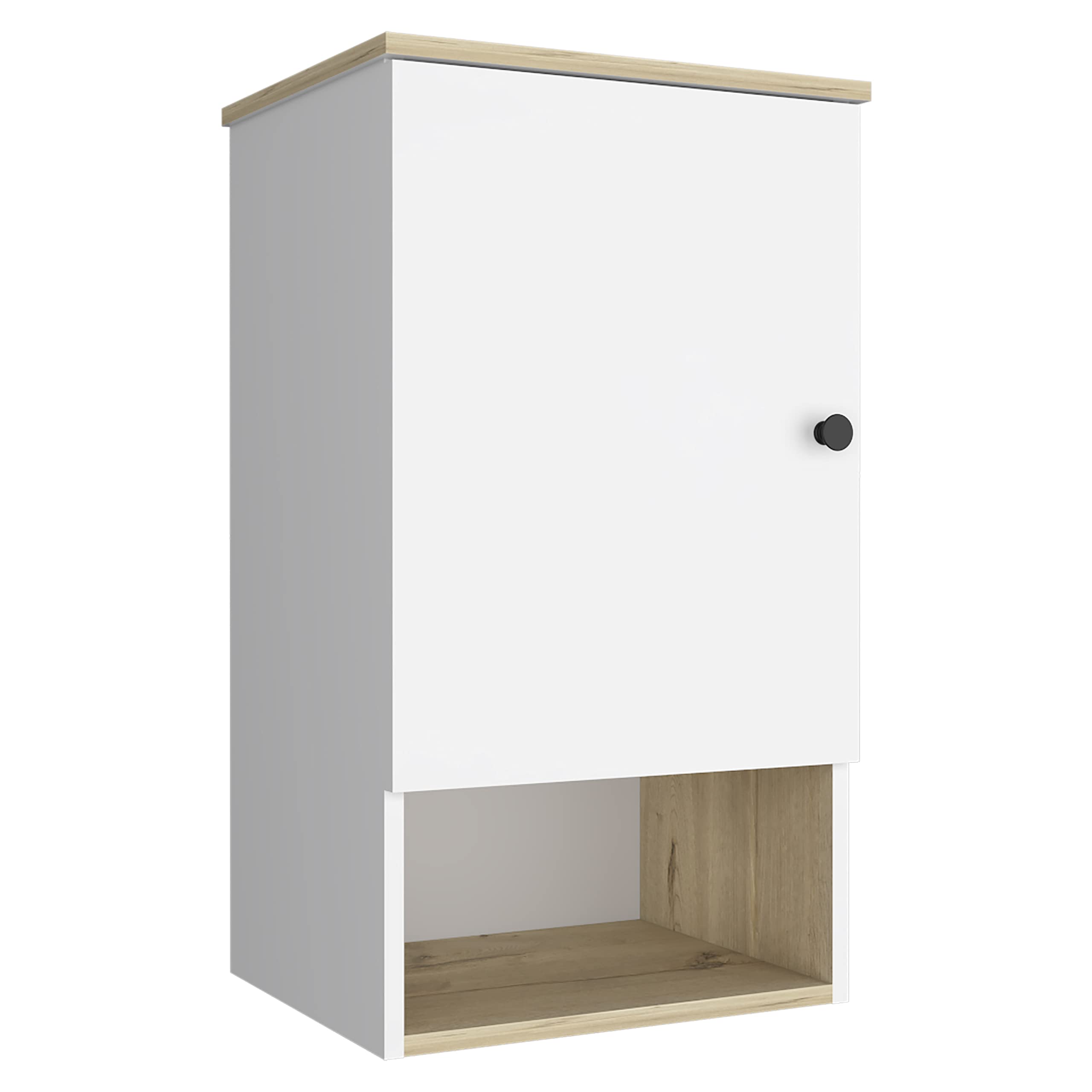 Medicine 28H Single Door Cabinet, 1 Shelf, 2 Interior Shelves, Light Oak/White