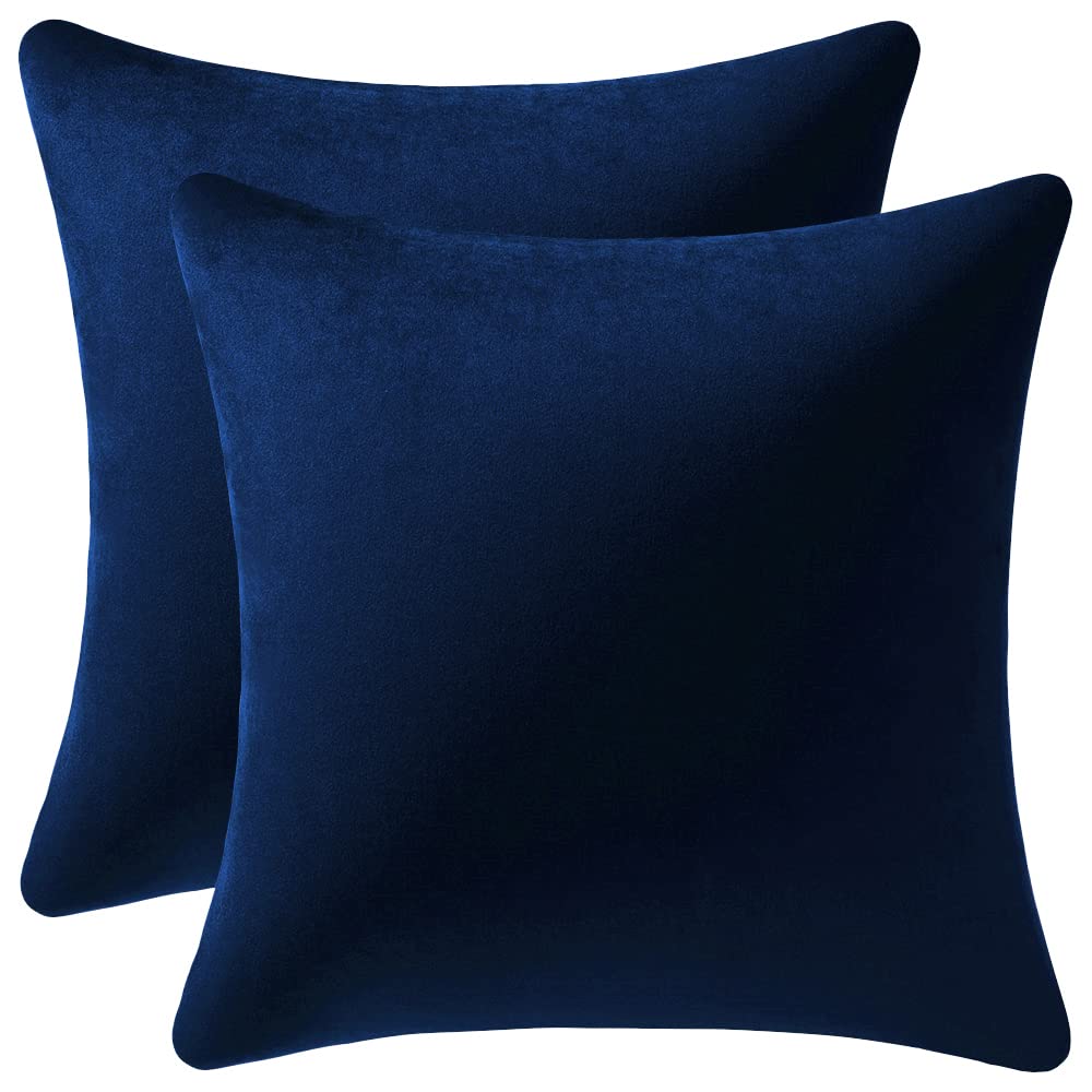 Dezene Couch Pillow Cases 16X16 Navy: 2 Pack Cozy Soft Velvet Square Throw Pillow Covers For Farmhouse Home Decor