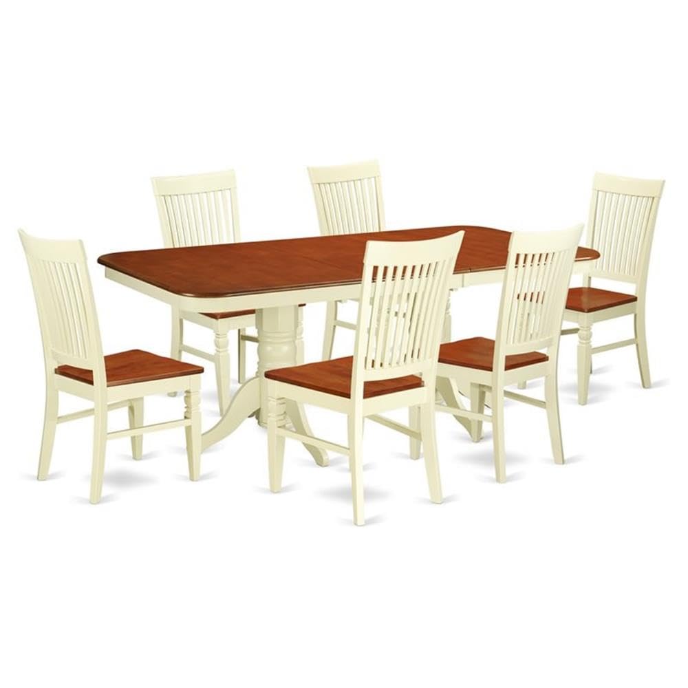 East West Furniture Nawe7-Bmk-W 7 Piece Dining Table Set Consist Of A Rectangle Dining Room Table With Butterfly Leaf And 6 Wooden Seat Chairs, 40X78 Inch, Buttermilk & Cherry