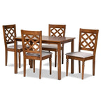Baxton Studio Suvi Modern and Contemporary Grey Fabric Upholstered and Walnut Brown Finished Wood 5-Piece Dining Set