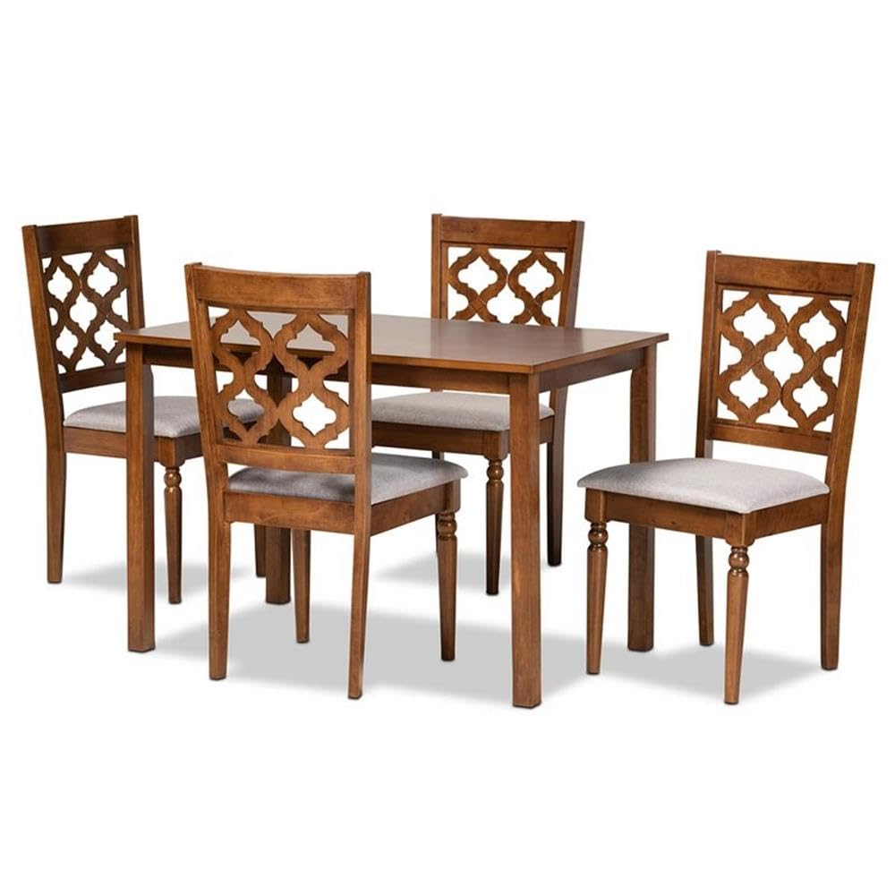 Baxton Studio Suvi Modern and Contemporary Grey Fabric Upholstered and Walnut Brown Finished Wood 5-Piece Dining Set