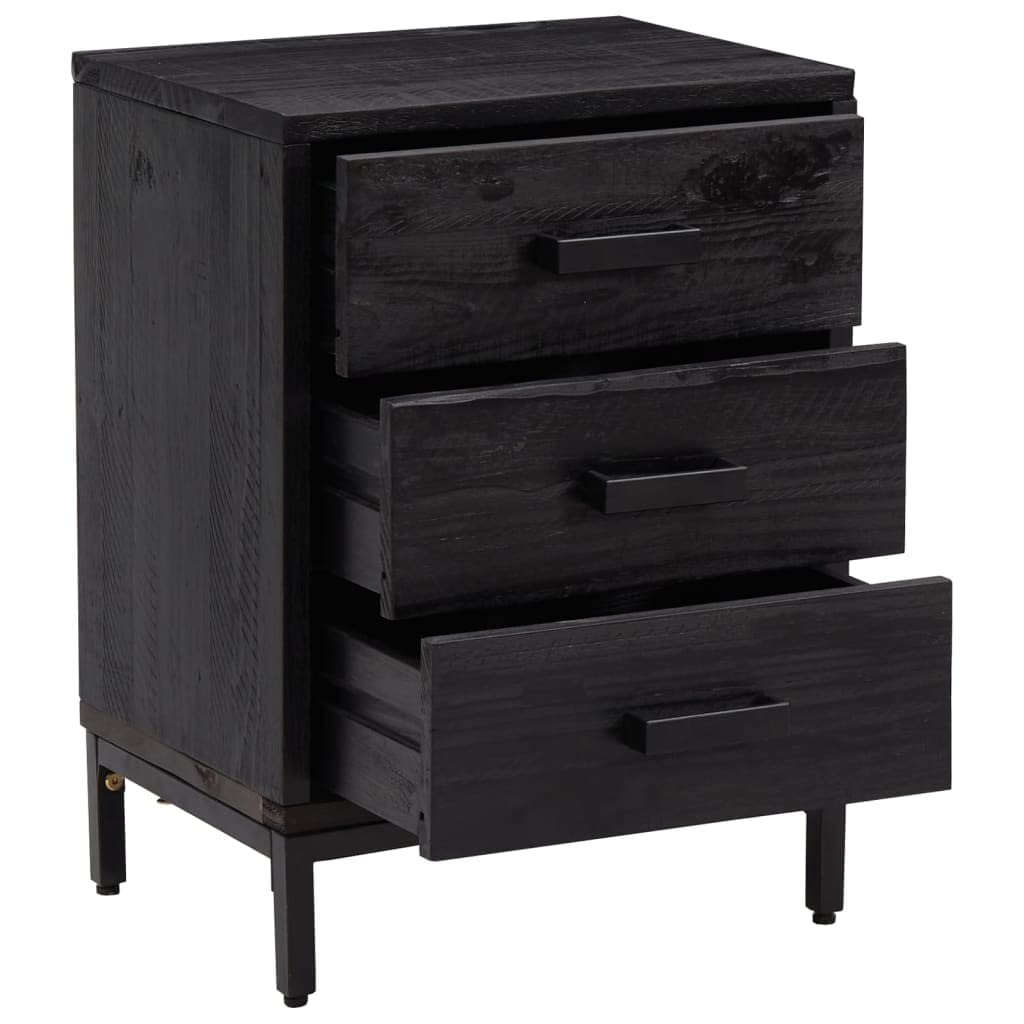 vidaXL Nightstand 2 Pcs, End Table with Storage Drawers, Accent Table for Bedroom Living Room Office, Retro Style, Black Solid Wood Pine