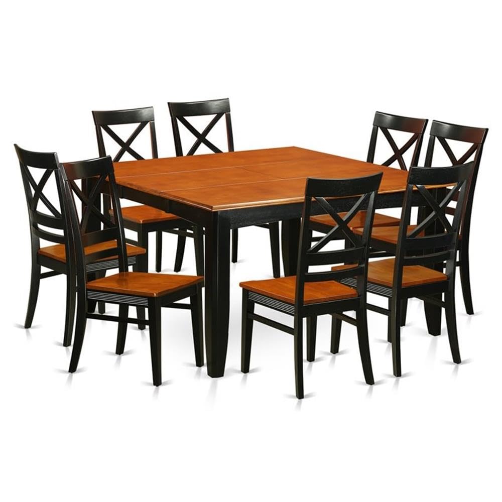East West Furniture PFQU9-BCH-W 9 Piece Dining Room Furniture Set Includes a Square Wooden Table with Butterfly Leaf and 8 Kitchen Dining Chairs, 54x54 Inch, Black & Cherry
