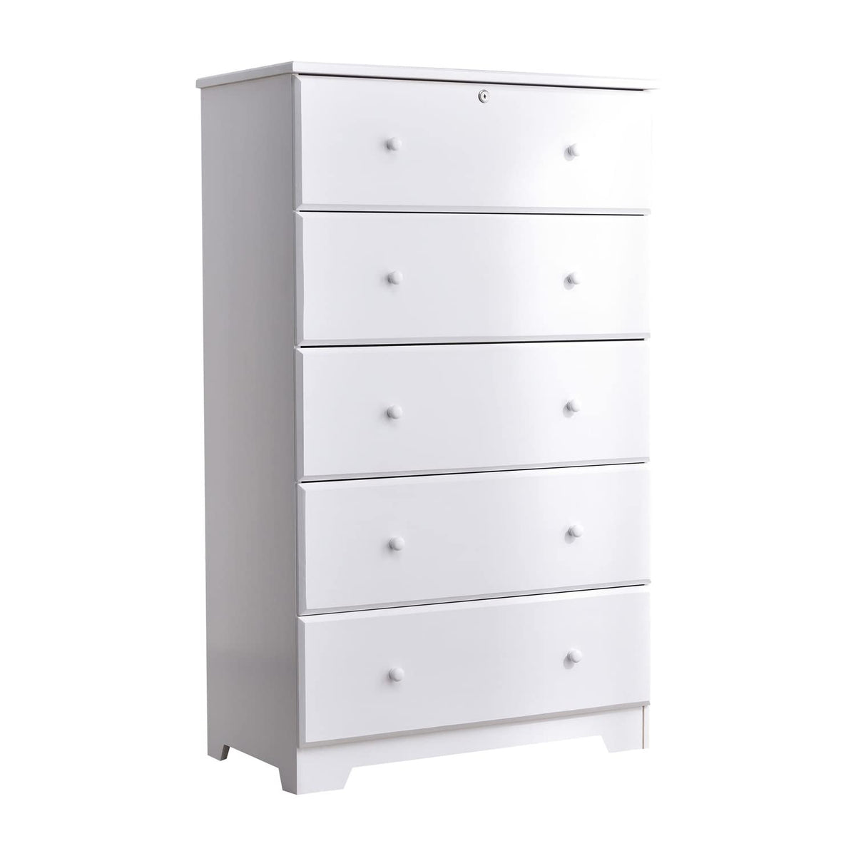 Better Home Products Isabela Solid Pine Wood 5 Drawer Chest Dresser in White