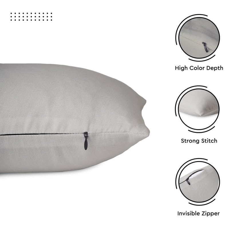 Cotton Canvas Throw Pillow Covers By Encasa Pack Of 2 Light Grey 18'X18' No Insert With Hidden Zipper | Decorative Cushion Cov