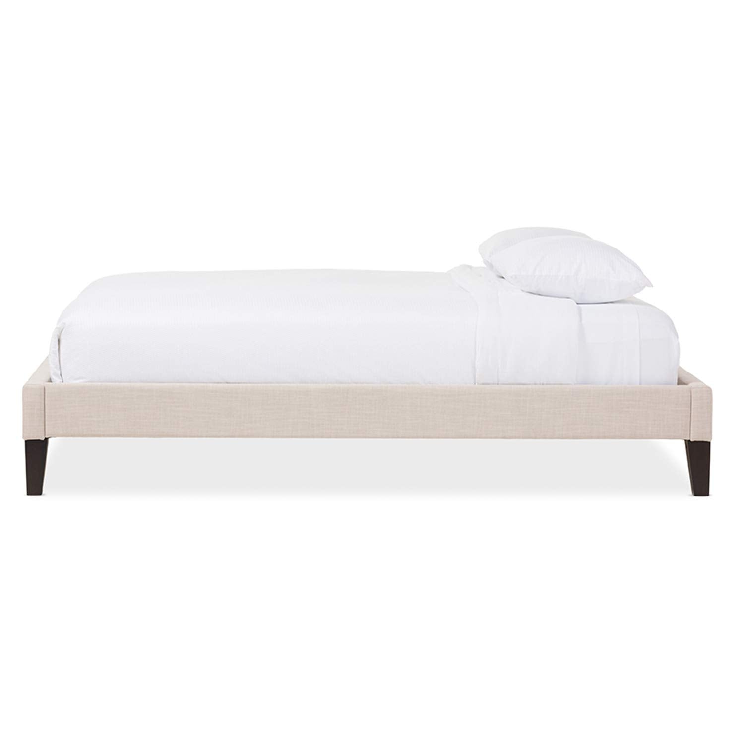 Baxton Studio Lancashire Modern and Contemporary White Faux Leather Upholstered Queen Size Bed Frame with Tapered Legs