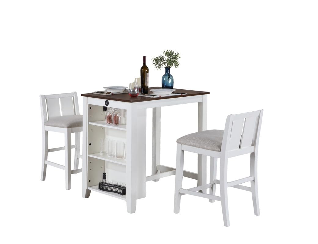 LILOLA LIVING Graham 3-Piece White Finish Small Space Counter Height Dining Table with Shelves and 2 Chairs