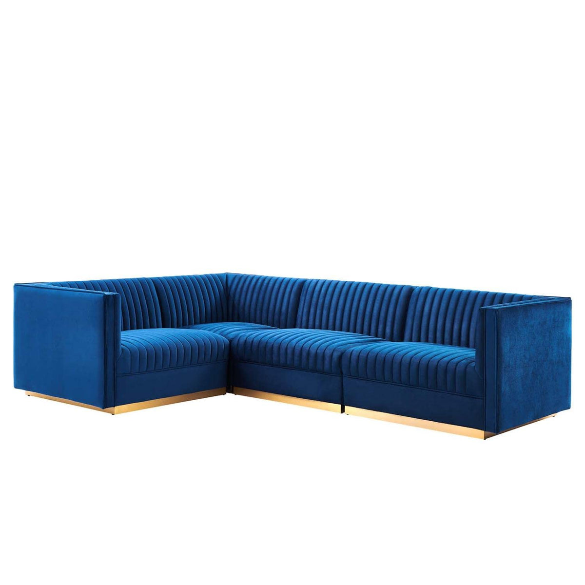 Modway Sanguine 4-Piece Velvet Left-Facing Modular Sectional Sofa In Navy