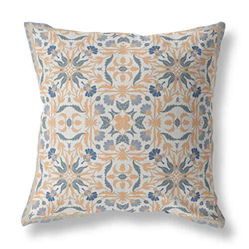 HomeRoots Gray Light Orange Broadcloth 18â€ Gray Orange Paisley Indoor Outdoor Throw Pillow