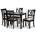Baxton Studio Clarke Modern and Contemporary Sand Fabric Upholstered and Espresso Brown Finished Wood 5-Piece Dining Set