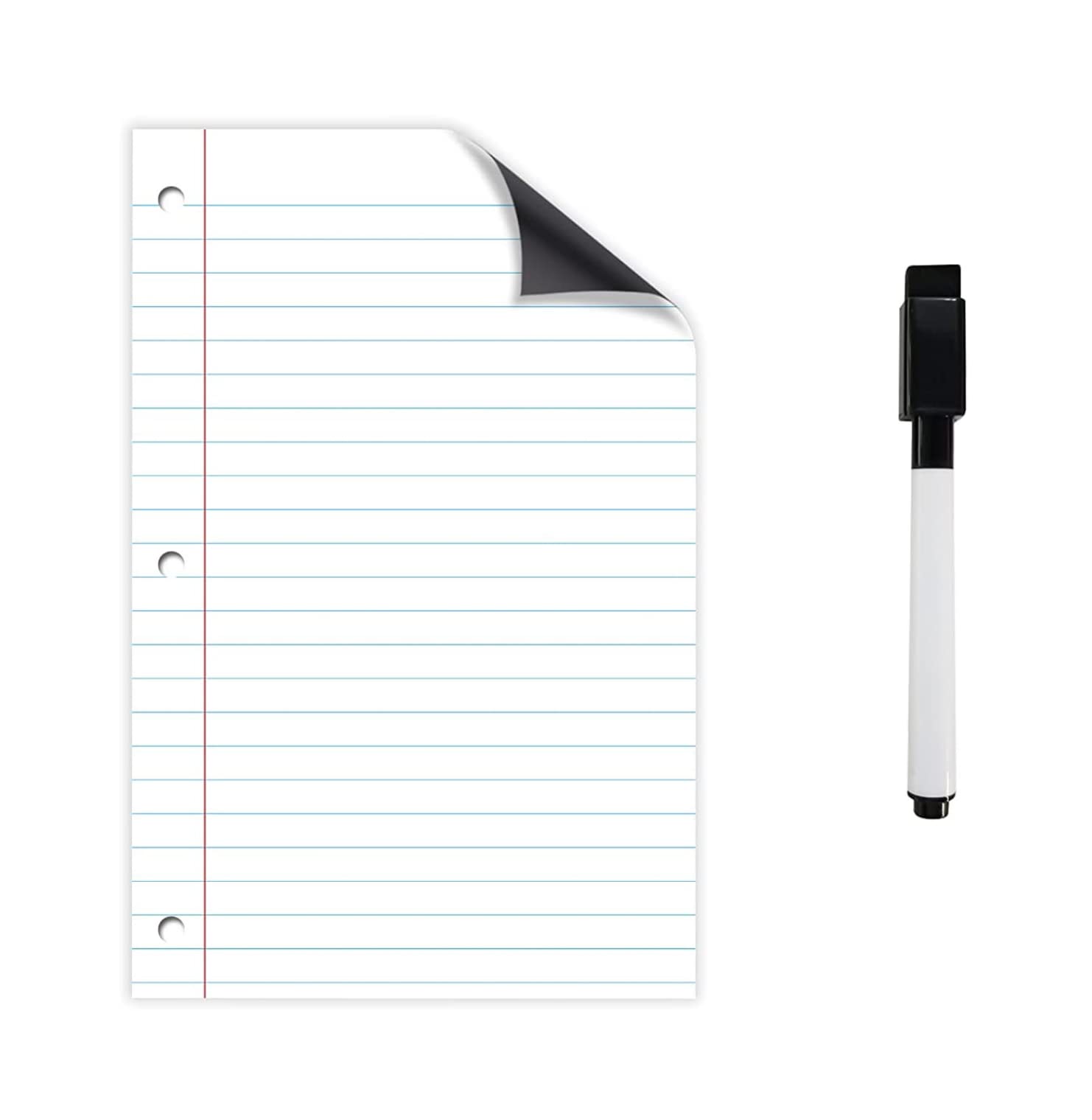 Dry Erase Magnetic Sheet - Notebook Design. 11X17 Inches. Comes With 1 Black Dry Erase Magnetic Fine Tip Marker With Eraser.