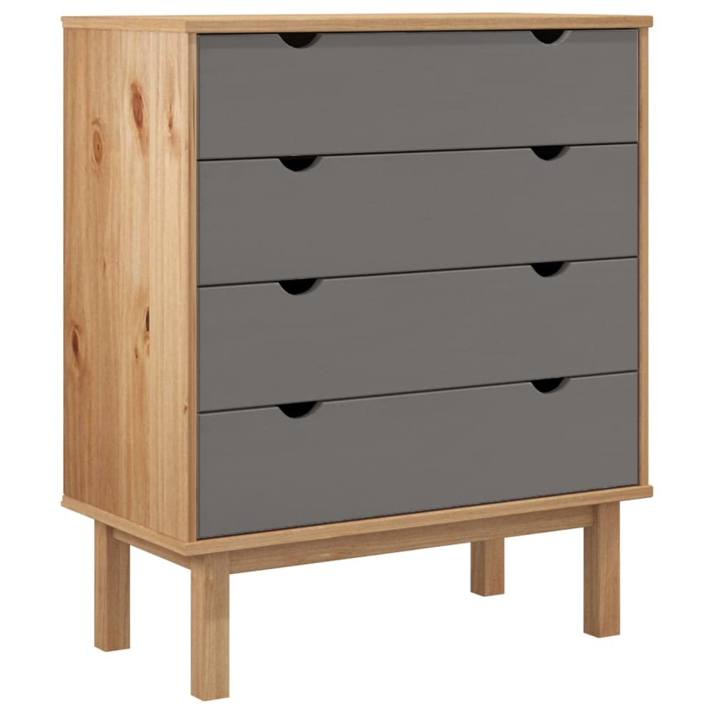 vidaXL Solid Wood Pine Drawer Cabinet OTTA – Scandinavian Style, Brown & Gray, Ample Storage Space, Stable Frame, with Wall Attachment Device