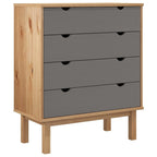 vidaXL Solid Wood Pine Drawer Cabinet OTTA – Scandinavian Style, Brown & Gray, Ample Storage Space, Stable Frame, with Wall Attachment Device