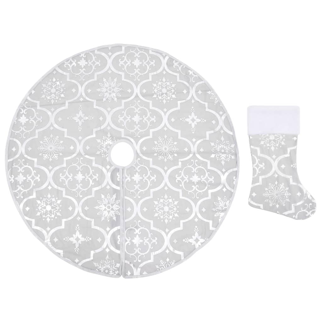 vidaXL Luxury 4ft White Christmas Tree Skirt and Sock Set - Festive Fabric Decoration with Snow Pattern