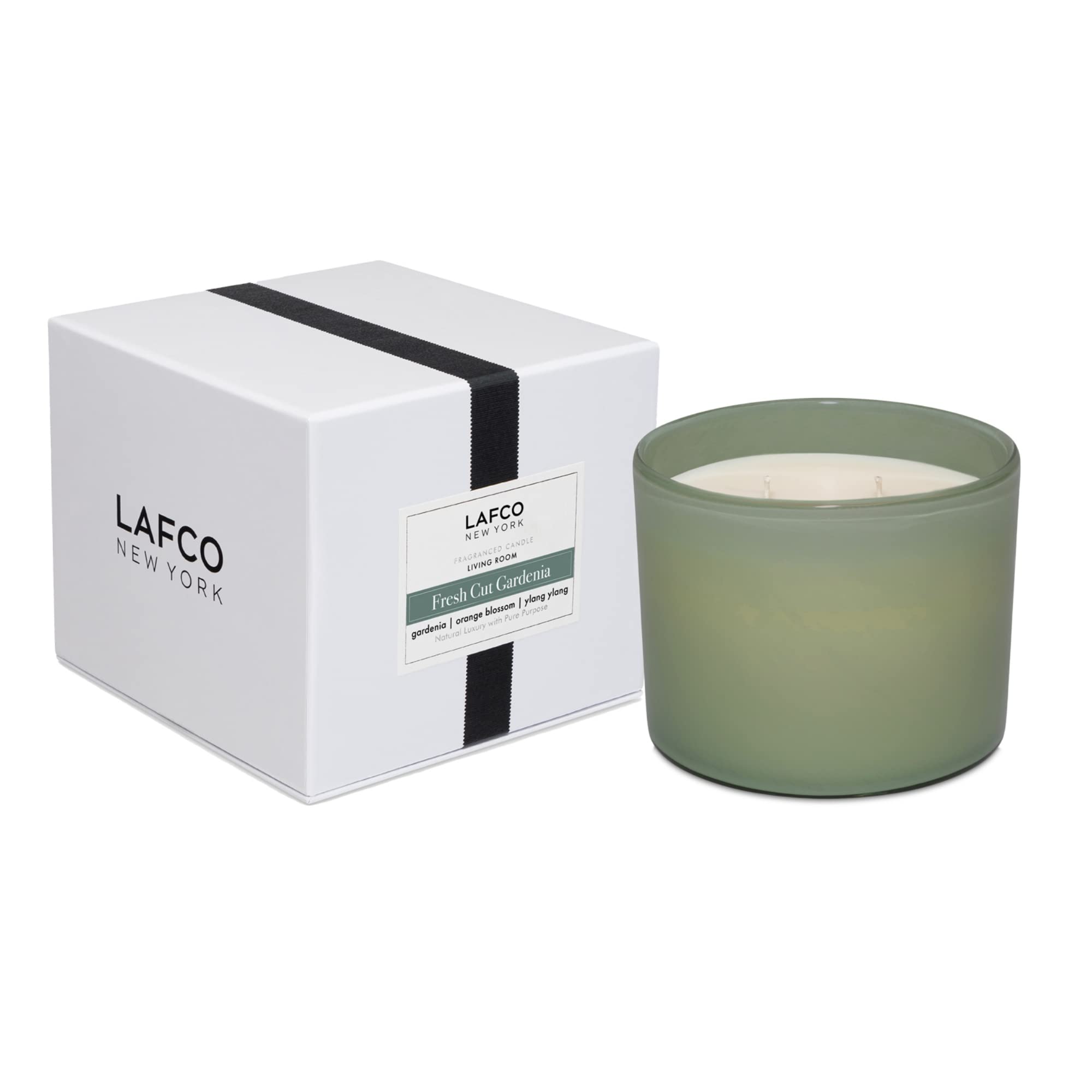 LAFCO New York 3-Wick Candle, Fresh Cut Gardenia - 30 oz - 120-Hour Burn Time - Reusable, Hand Blown Glass Vessel - Made in The 