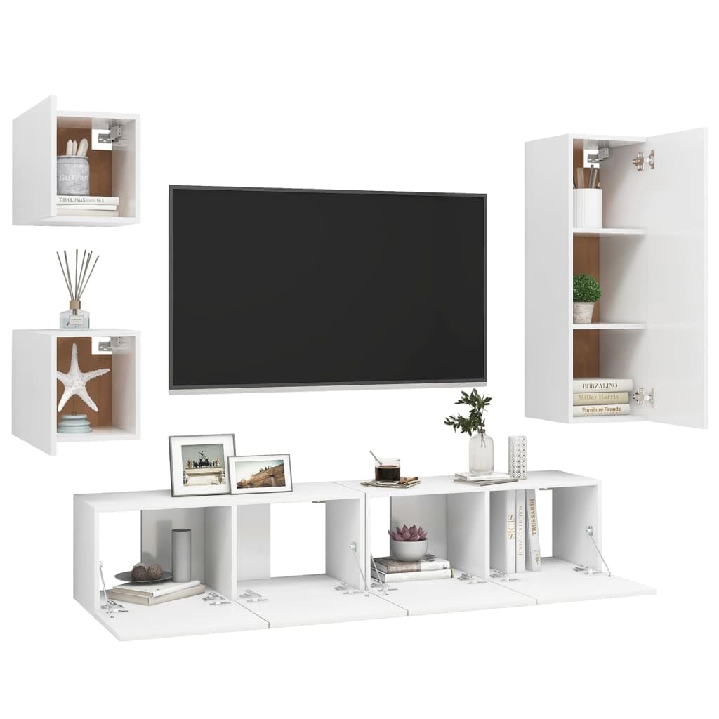 vidaXL TV Cabinet Set 5 Piece Home Living Room Bedroom Furniture HiFi Stereo Cabinet TV Stand Media Unit Entertainment Center Engineered Wood White