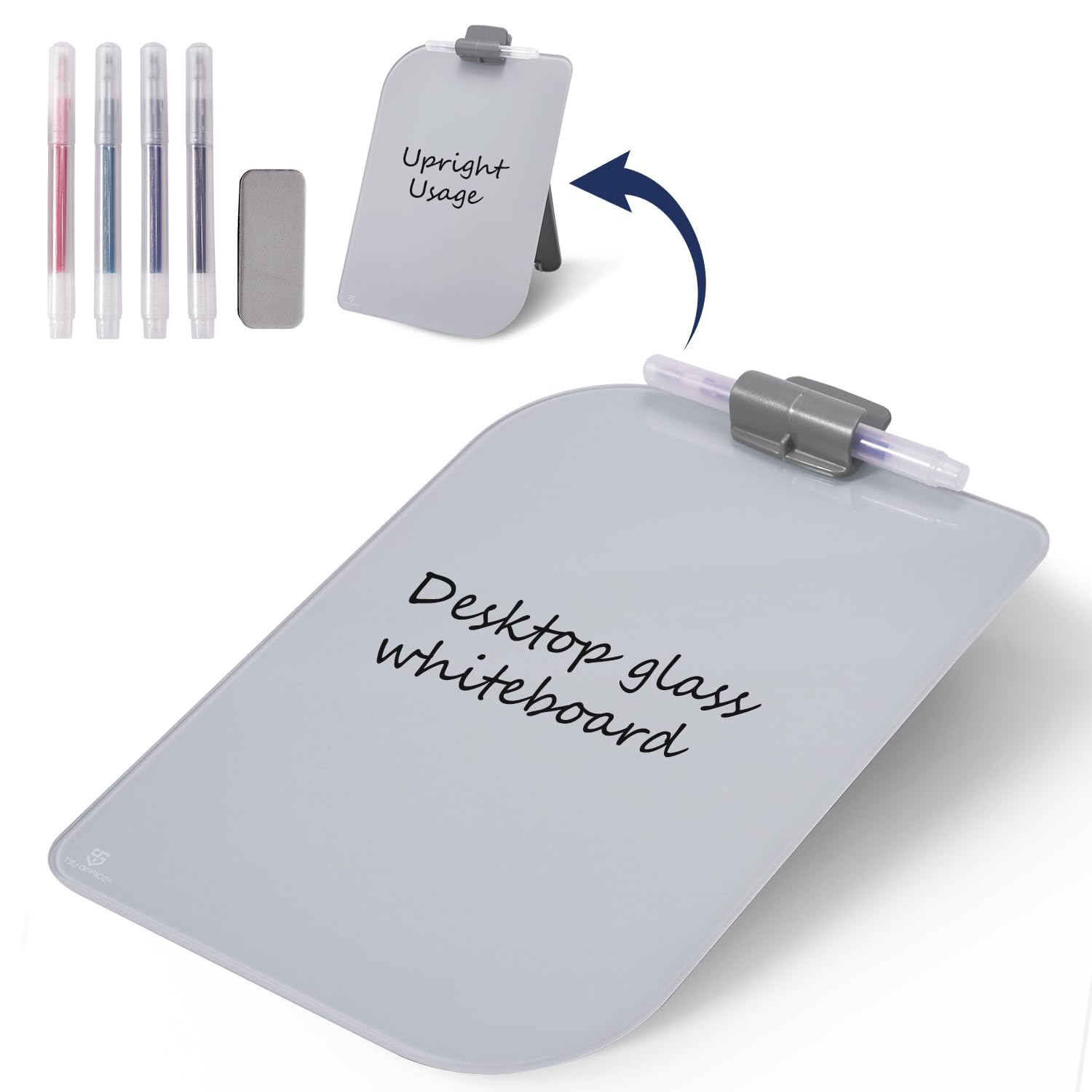 Tsj Office Small Desktop Whiteboard - 12 X 8 Inches Glass Dry Erase Board With Stand, Desk Board Buddy For Home, Office, School