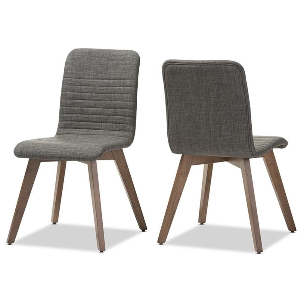 Baxton Studio 2 Piece Sugar Scandinavian Style Fabric Upholstered Walnut Dining Chair Set, Light Gray