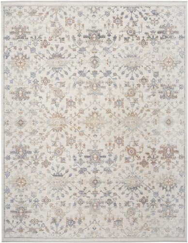 HomeRoots 533432 5 x 8 ft. Oriental Power Loom Distressed Area Rug with Fringe Ivory & Gray