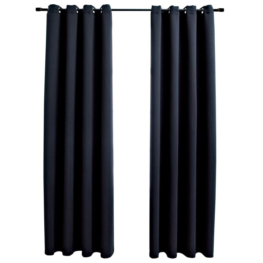 vidaXL 2X Blackout Curtain with Rings Window Blind Covering Drape Drapery Interior Privacy Bedroom Living Room Black 54&quot;x63&quot; Fabric