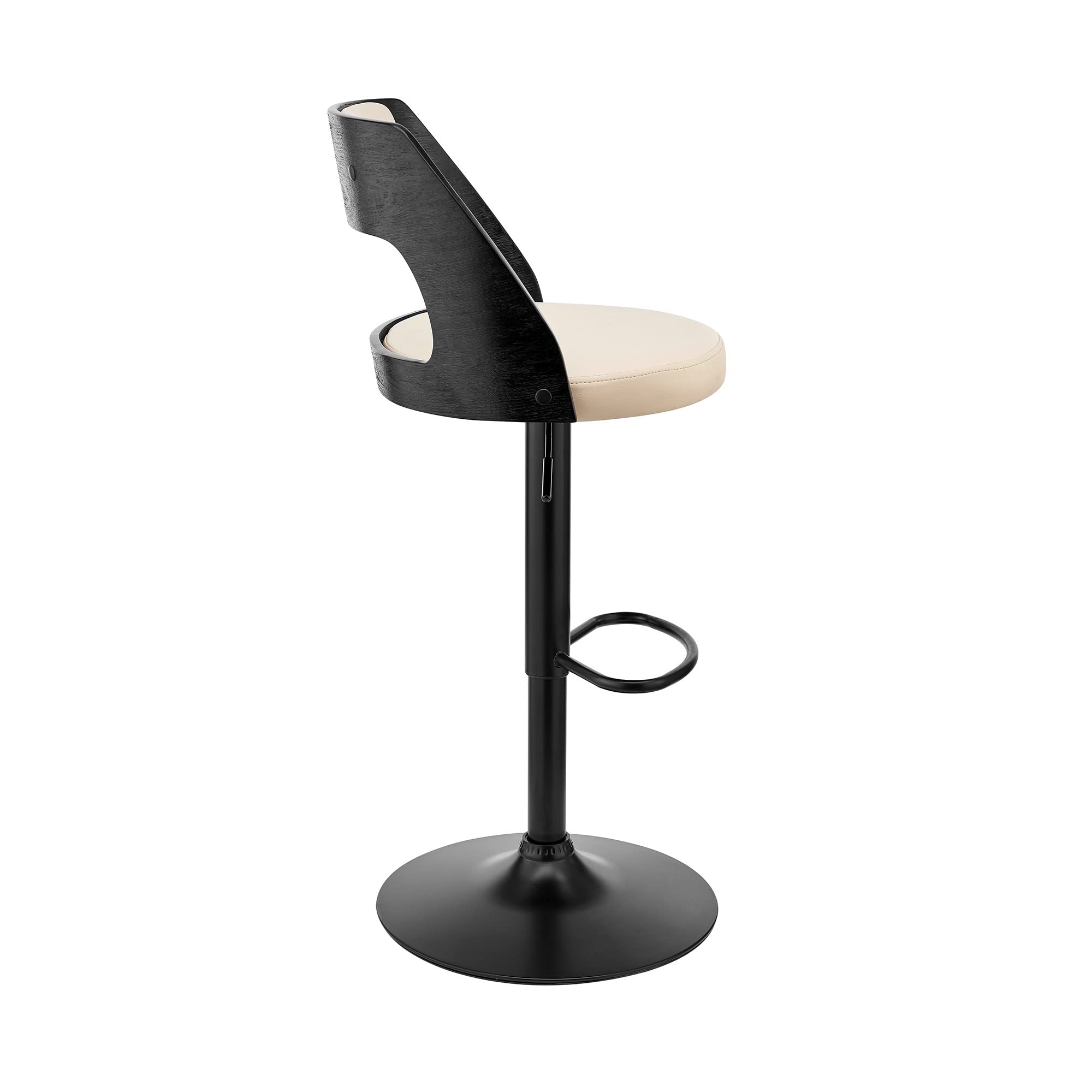 HomeRoots Poplar bentwood/Metal/Faux Leather/Foam Cream Upholstered Black Base Adjustable Swivel Bar Stool