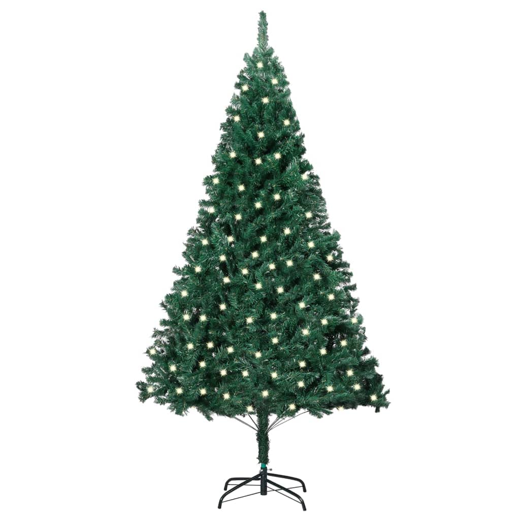 Vidaxl Artificial Pre-Lit Christmas Tree - 94.5" Green Pvc Tree With Led Lights & Metal Stand, 2100 Tips, Extra Thick Branches