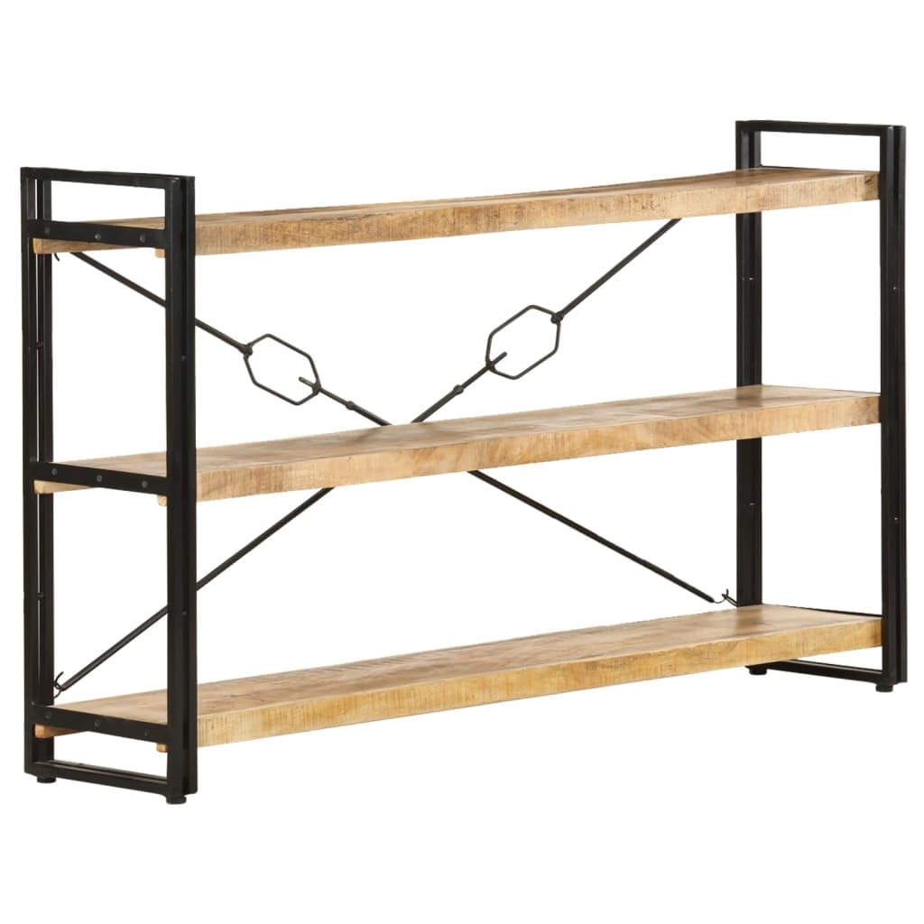 vidaXL 3-Tier Bookcase with Industrial Style, Solid Rough Mango Wood and Powder-Coated Steel Frame, Sturdy and Durable, 55.1&quot;x11.8&quot;x31.5&quot; - Brown