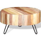 vidaXL Coffee Table with Iron Legs, Round Center Table for Living Room, Fully Handmade, 27.6''Fx15.0'', Solid Reclaimed Wood, Beige