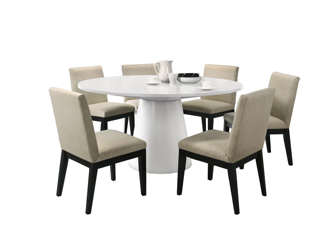 LILOLA LIVING Jasper White 7 Piece 59&quot; W Round Dining Table Set with Black Finish Chairs