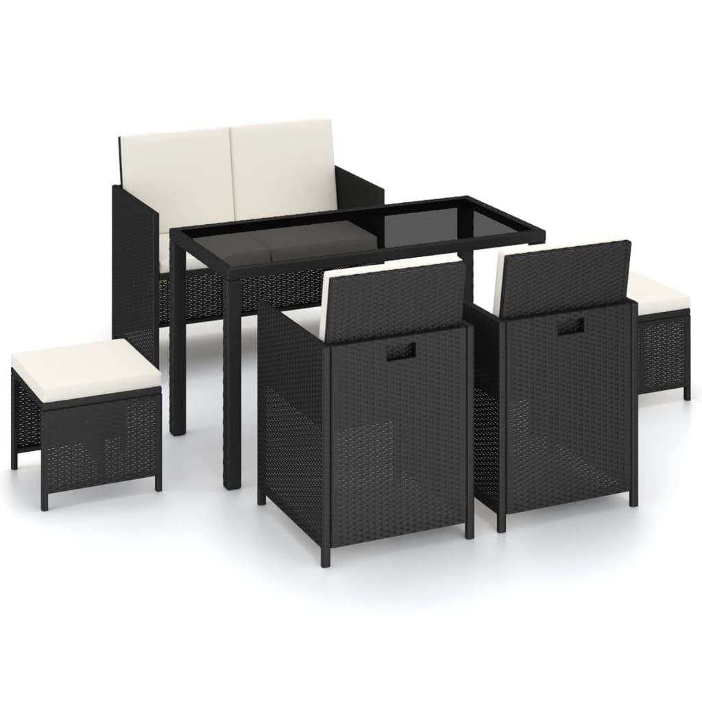 Nicoone 6 Piece Outdoor Dining Set with Cushions Poly Rattan Black