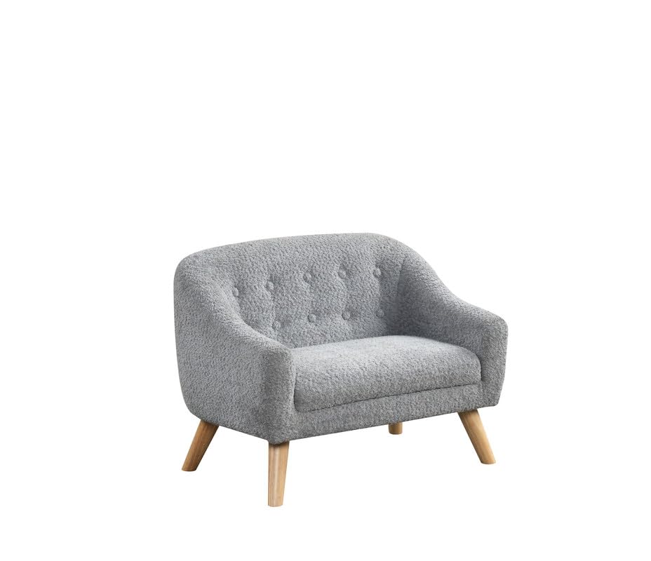 Amelia 28W Gray Chenille Kids Sofa with Tufted Back and Wooden Legs