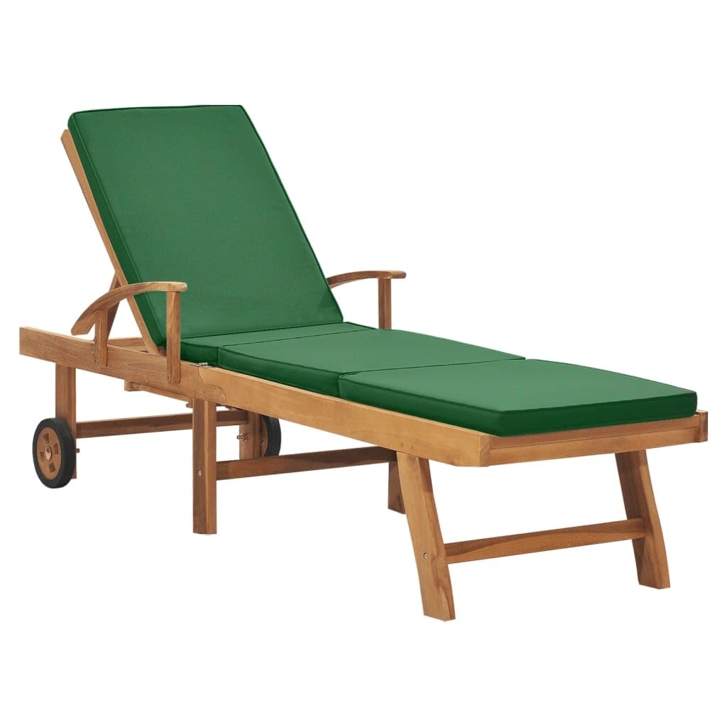 vidaXL Outdoor Sun Lounger with Adjustable Backrest & Footrest, Cushioned Seat - Solid Teak Wood Design, Weather Resistant - Ide