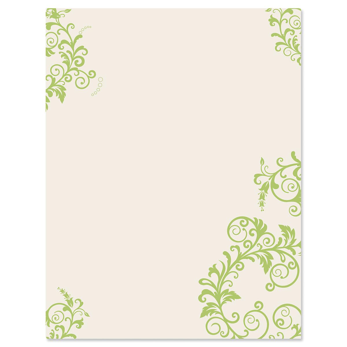 Spring Green Flourish Letter Papers - Set Of 25 Spring Stationery Papers Are 8 1/2' X 11', Compatible Computer Paper, Floral,
