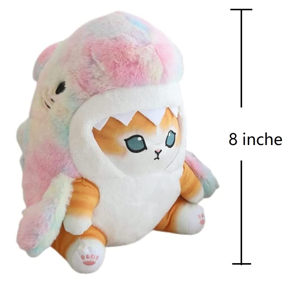 Tqjoujou Cute Shark Cat Plush Toy, 8' Cat Face Shark Stuffed Animal Plushies Doll, Kawaii Soft Stuffed Shark Pillow For Boys An