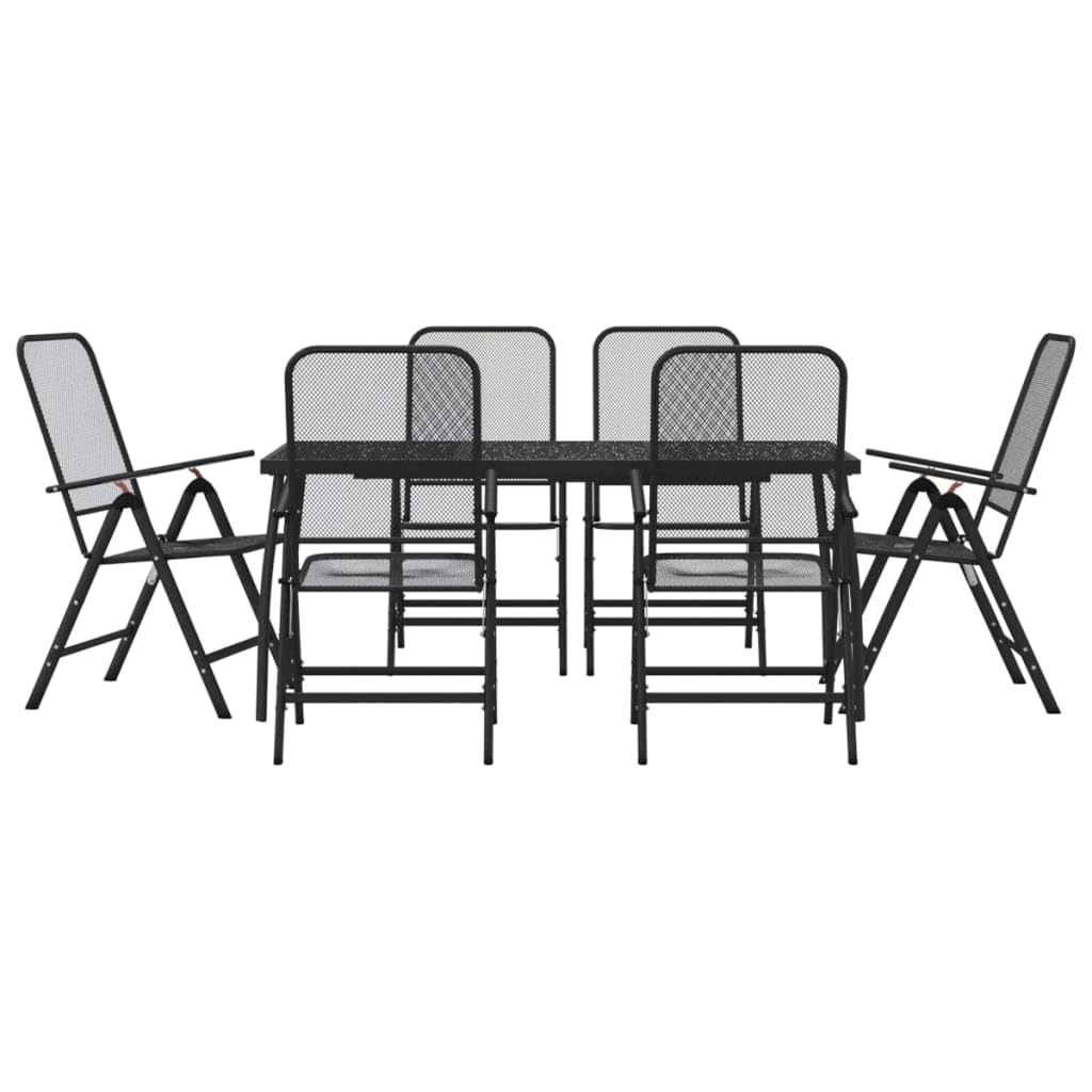 vidaXL Garden Dining Set 7 Piece, Table and Chairs for Patio Terrace, Outdoor Dining Set for 6, Armchair, Industrial Style, Anthracite Metal Mesh