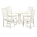 East West Furniture ANWE5-LWH-W 5 Piece Dining Room Table Set Includes a Round Kitchen Table with Pedestal and 4 Dining Chairs, 36x36 Inch, Linen White