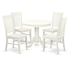 East West Furniture ANWE5-LWH-W 5 Piece Dining Room Table Set Includes a Round Kitchen Table with Pedestal and 4 Dining Chairs, 36x36 Inch, Linen White