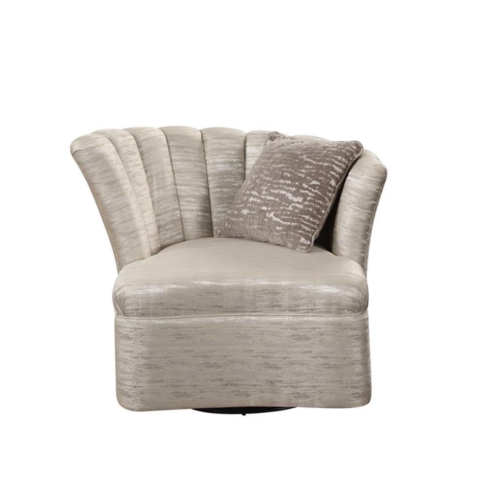 Acme Athalia Fabric Channeled Tufted Chair in Shimmering Pearl Beige