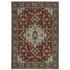HomeRoots 508086 10 x 13 ft. Red Ivory Blue Navy Gold & Gray Oriental Power Loom Stain Resistant Rectangle Area Rug with Fringe