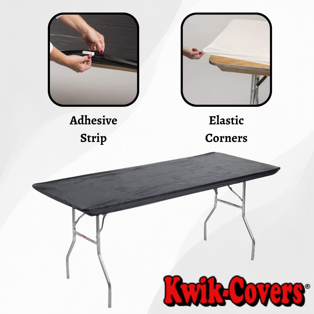 Kwik-Covers Rectangular Plastic Table Covers 8' Bundle Of 5 With Seventy (70) Ohm Commerce Paper Napkins - Indoor Or Outdoor Fitted Table Covers (Table Not Included) (30' X96' Black)