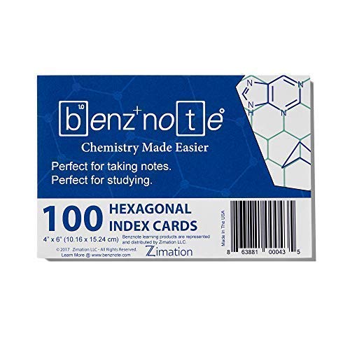 Benznote Index Cards, For Organic And Bio Chemistry, 4' X 6', Hexagonal Graph Rule, Green Lined, 100 Index Cards