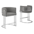 Modern Teddy Fabric Counter Height Stools with Chrome Legs - Dark Gray - Elegant Barrel Design with Silver Frame - Set of 2 - Perfect for Dining Room, Bar, Office, or Living Room